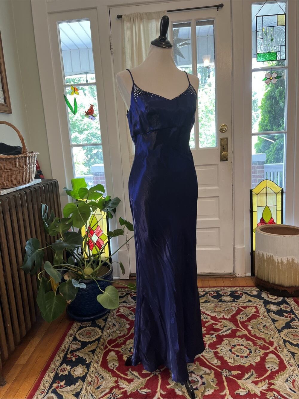 Y2K Vintage Jessica McClintock Sz9 M Gunne Sax Satin Babydoll Rhinestones Dress
